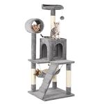 Yaheetech 129.5cm Tall Cat Tree, Cat Tower Play House and Climbing Activity Centre with 4 Cat Scratching Posts/Tunnel/Condo/Hammock/Ladder for Indoor Cats, Light Grey