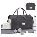 HYC00 Sports Duffle Bag Womens Holdall Bag Lightweight Travel Duffel Bag for Women with Toiletry Bag & Shoes Compartment, Weekend Overnight Bag Gym Tote Bag Carry On Bag Hospital Bag,Black Grey