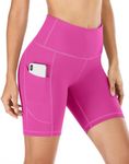 IUGA Biker Shorts Women 6" Workout Shorts Women with Pockets High Waisted Yoga Running Gym Spandex Compression Shorts Hot Pink