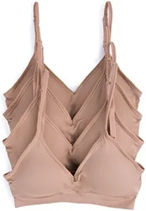 Caramel Cantina 4 Pack V Neck Padded Bralette Adjustable Straps (S/M, 4PK Caramel)