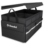 K KNODEL Car Boot Organiser with Foldable Cover, Car Boot Organiser Storage, Large Boot tidy for Car, Car Boot Storage Box and Bag, Boot Organiser for Small Car and Suv, (2C, Black)