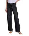 Necooer Women's Jeans Mid Rise Wide Leg Baggy Stretch Distressed Casual Jeans Denim Pants Fall Fashion Pure Black