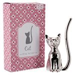 Cat Jewellery Ring Holder, Metal Silver Finish Organiser Stand - Boxed