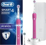 Oral-B Smart 4 3D White Electric Toothbrushes For Adults, Mothers Day Gifts For Her / Him, App Connected Handle, 2 Toothbrush Heads & Travel Case, 3 Modes, Teeth Whitening, 2 Pin UK Plug, Pink