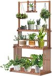 Wood Plant Ladder Shelf, Hanging Plant Stand 3 Tier Plant Shelf Flower Pot Display Stand Indoor Outdoor Plant Rack for Patio Garden Balcony