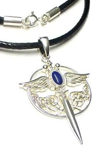 Sterling Silver Archangel Michael Sword Pendant with Fabric Band Snake, Sterling Silver, lapis