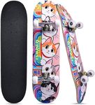 Skateboards for Beginners Kids Boys Girls Teens and Adults, 31 Inch Complete Standard Skateboards with 7-Layer Maple Double Kick Deck Unicorn and Skull Design (Cates)