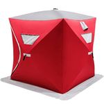 VEVOR 3 Person Ice Fishing Tent Add Cotton Thicken Waterproof Pop-up Portable Ice Fishing Shelter with Detachable Ventilation Windows Carry Bag in Red