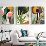 Recrtain Abstract African American Wall Art Canvas Painting Black Woman and Green Plant Wall Art Pictures Set of 3 Nordic Wall Art Posters and Prints Pictures Wall for Living Room Decoration Unframed