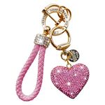 Crystal Car Keychain for Women with Sparkly Rhinestones Pink Heart Shape, Pretty Key Chains for Girls Birthday Christmas Easter Valentines Day Mothers Day Gifts