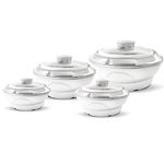 Jaypee Insulated Casserole Dishes | Serving Dishes With Glass Lid | Stainless Steel Inner | Keep Food Warm | Thermal Food Container | Hot Pot | Set of 4-1L, 1.5L,2L & 3L-By Nyra (White)