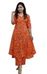 Vastrayalaya venture Cotton Co-ord Set for Women | 2 Piece Kurta Set for Women |Kurta with Pant for Women | Formal Kurti with Pant for Women Dress | Women Ethnic Wear |Orange| 2XL