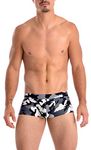 Gary Majdell Sport Mens New Printed Hot Body Boxer Swimsuit, Black Camo, Medium