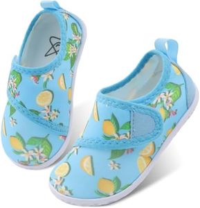 LeIsfIt Kids Water Shoes Toddler Girls Boys Swim Shoes Outdoor Quick-Dry Breathable Aqua Socks for Beach Pool Surf, Blue Lemon, 12 Little Kid
