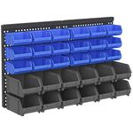 DURHAND Wall Mounted Storage Bin Rack Tool Organizer with 30 Bins, Pegboard for Garage Workshops Blue