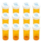 Pill Bottles with Child Resistant Cap, Prescription Vials - Push Down and Turn - Empty Medicine Plastic Containers Safety Cover for Personal Medication & Pharmacy (8dram, Amber, 12pcs)