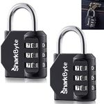 SharkByte Luggage Locks - 3-Dial Weatherproof Outdoor Security Combination Padlock, Small Travel Lock for Suitcases Luggage Case Travel Bag Gym Lockers Code Padlock (Pack of 2)