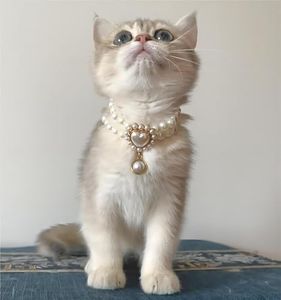 MITOCAPY Dog Costume,Handmade Girl Pearl Dog Necklace with Adjustable Clasp,Cute Small Collars for Birthday,Personalized Cat Costumes for Wedding Holiday Outgoing
