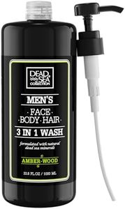 Dead Sea Collection Mens Body Wash 3 in 1 – Amber Wood Body Wash for Men – Shower Gel – Shampoo – Shower Soap for Face and Hair (33.8 Fl. Oz)