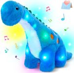 Houwsbaby LED Musical Dinosaur Stuffed Animal Floppy Singing Light Up Adorable Plush Toy Pillow Long Neck Lullaby Animated Soothe Birthday for Kids Toddlers, Blue, 13’’