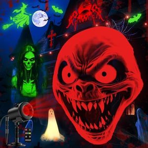 12 in 1 Halloween Projector Outdoor,3D Dynamic Halloween Decorations,Clearer Ghost/Spider/Bat/Skull/Witch/Nativity/Crucifix HD Patterns,Waterproof for Window Wall Cemetery Holiday Decor