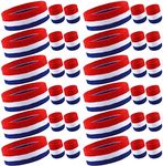 12 Sets Bulk Striped Sweatband Set Kids Headband Wristband Set American Flag Style Athletic Sweat Bands Gym Wristbands Football Wristbands for Men Women Activities Sports Basketball Tennis