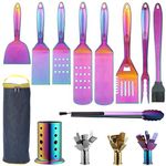 Berglander Rainbow BBQ Accessories Kit 10 Pieces with a Utensils Holder, Stainless Steel Handle Assemble with Baklite Make It No Melting No Coming Off and Heat Resistant, Grilling Grill Griddle Accessories