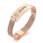 VNOX Medical Alert Bracelets for Men & Women Kids with Free Engraving Adjustable Stainless Steel Mesh Emergency Medical ID Bracelets Wristband, 6-8.2 inches, epilepsy, no gemstone