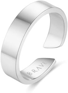 Anillo de Acero Inoxidable 316L Abierto de Hombre con Diseño de Aro Ancho. Anillo de Acero Quirúrgico con Baño en Plata u Oro 18K. Joyería hombre. Regalo para padres, amigos. (Baño en plata)
