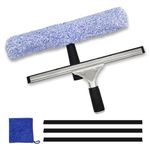 6Pcs Professional Window Cleaning Equipment, 14 inch Silicon Squeegee & Microfiber Scrubber with 3 Rubber Strips & Microfiber Cloth, Window Cleaner Tool Kit for Shower Glass Mirror Door Car