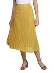 NUEVOSDAMAS Women Floral Printed Skirt | Stylish A- Line Pleated Skirt | Party Casual Calf Length Skirt (Large, Pleated Yellow)