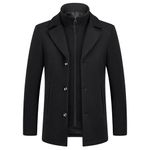 KUDMOL Men's Winter Wool Coat with Removable Cotton Gilet 2-in-1 Winter Warm Casual Peacoat(Black,4XL)