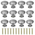 Cabinet Knob Round Door Knobs Mushroom Shape Pull Handle with Screws for Cabinet Wardrobe Drawer Cupboard 12 Pieces Silver Brushed