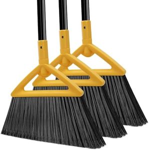 PUTNATRUE Heavy Duty Broom of Outdoor and Indoor,3 Packs Upgraded Commercial Angle Brooms,Perfect Yellow Broom of House,Kitchen,Garage,Courtyard,Concrete