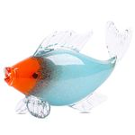 Handcrafted Glass Fish Sculpture - Transparent with Blue and Orange Accents - Perfect for Coastal, Nautical, and Beach - Themed Decor, Living Rooms, Bathrooms, Offices, and Coffee Tables Decor