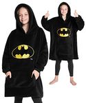 DC Comics Batman Oversized Hoodie Blanket Kids and Teens Fleece Hoodie Super Soft Fluffy Blanket Hoodie Official Merchandise Gifts for Boys (Black)