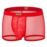 Casey Kevin Men Sexy Mesh Boxer Briefs Stretch Breathable Shorts Hipsters Trunk Underwear,RED-L