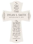 Personalized Baptism Cross for Boys & Girls for Table or Wall Display, The Lord Bless You and Keep You. The Lord Makes his face to Shine Upon You and Be Gracious to You. Numbers 6:24-25 (Ivory)