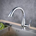 High-Arc Goose Neck Kitchen Sink Taps Single Lever Swivel Spout Pull Out Mixer Tap with Silicone Extensible Hose,Chrome,BLSS1749C