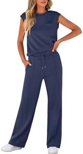 ANRABESS Women's Summer 2 Piece Outfits Casual Sleeveless Sweatsuits Matching Wide Leg Tracksuits Lounge Sets Fashion Clothes A1566zanglan-L