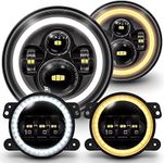 4" Fog Light + 7" Round CREE LED Headlights for Jeep Wrangler [HALO DRL + Turn Signal] [4500/2880 Lumens] [H4 Plug n Play] [Built-In CAN Bus] - Accessories for Jeep Wrangler 1987-2018 Head Lights