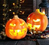 2PCS Jack O Lantern Light Halloween Scary Glowing Plastic Pumpkin Lamp Yards Garden Decor-Orange