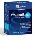 CanPrev Pro-Biotik 50B Extra Strength, 60 Caps - 50 Billion CFU - High Potency Digestive Support, Men & Women's Probiotic Supplement with 14 Strains, Enhances Gut Balance, Supports Digestive Comfort