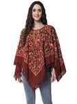 Zamour Women's Wool Poncho Shrug Top, Kashmiri Embroidery Jaal, Inner Lining (Maroon)