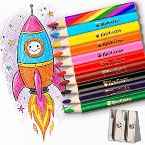 TinyGeeks Jumbo Pencils - Set of 10 Triangle-Shaped Colored Pencils for Toddlers and Preschoolers – Includes Rainbow Version and Sharpener – Ideal for Beginners and Teacher-Recommended
