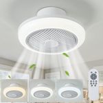 POWROL Ceiling Fans with Lights, Reversible Fan Light with Remote Comtrol 6 Speed 3 Color 48W LED Ceiling Fans Lamps Dimmable Flush Mount White Ceiling Fan Light for Bedroom Kitchen