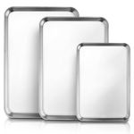 Oven Trays Set of 3, Stainless Steel Baking Tray Durable Cookie Sheet Pan, Professional Baking Sheet for Oven – Mirror Finish & Heavy Duty, Easy Clean & Dishwasher Safe