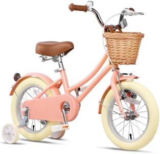 Glerc ‎Little Molly 12 Inch Kids Bike, Retro Cruiser Girls Bicycle for Children Ages 2-4 Years Old, Toddler Bike with Wicker Basket & Training Wheels, Peach