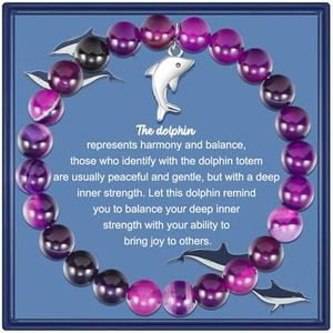 PARTNER Dolphin Lover Spirit Animal Bracelet Charm Cute Jewelry Inspiration Gift for Friend (Amethyst Beads Dolphin Bracelet)
