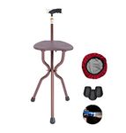 BSROZKI Cane with Seat Sturdy Wide Seat Adjustable Height with LED Light Fluffy Cushion for Elderly Travel Walking Aids Stick Chair Light Hold 350 lbs